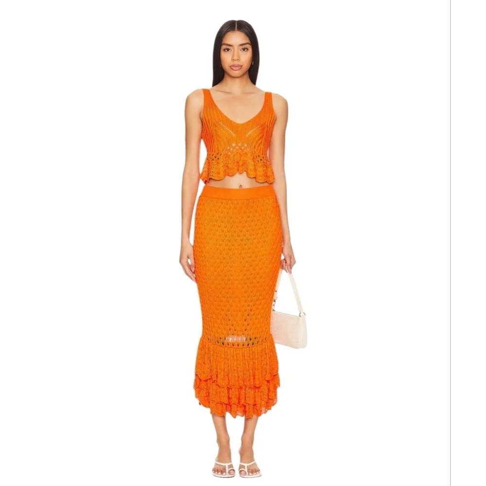 NWT Beach Riot Polly Crochet Maxi Swim Cover Up Skirt Orange L